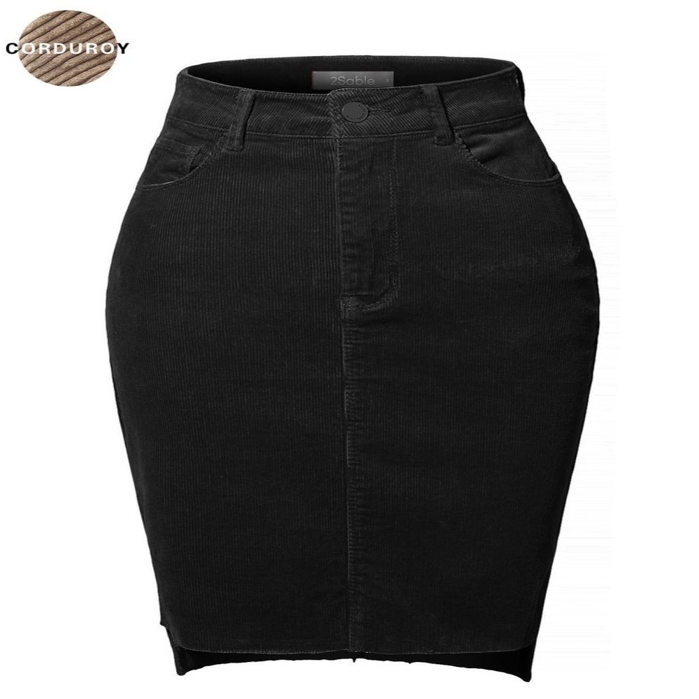 NEW 2Sable Size Small Black Corduroy Midi Skirt Ra